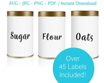 Set of 45+ Home Kitchen Pantry Printable Labels SVG PNG JPG