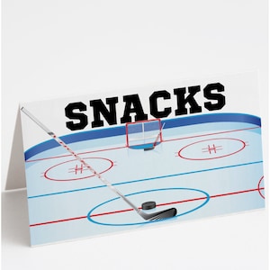 Étiquettes de table de nourriture de fête d’anniversaire de hockey modifiables, carte de tente de nourriture de hockey, fête sportive imprimable, cartes de tente de table, décoration de fête de hockey