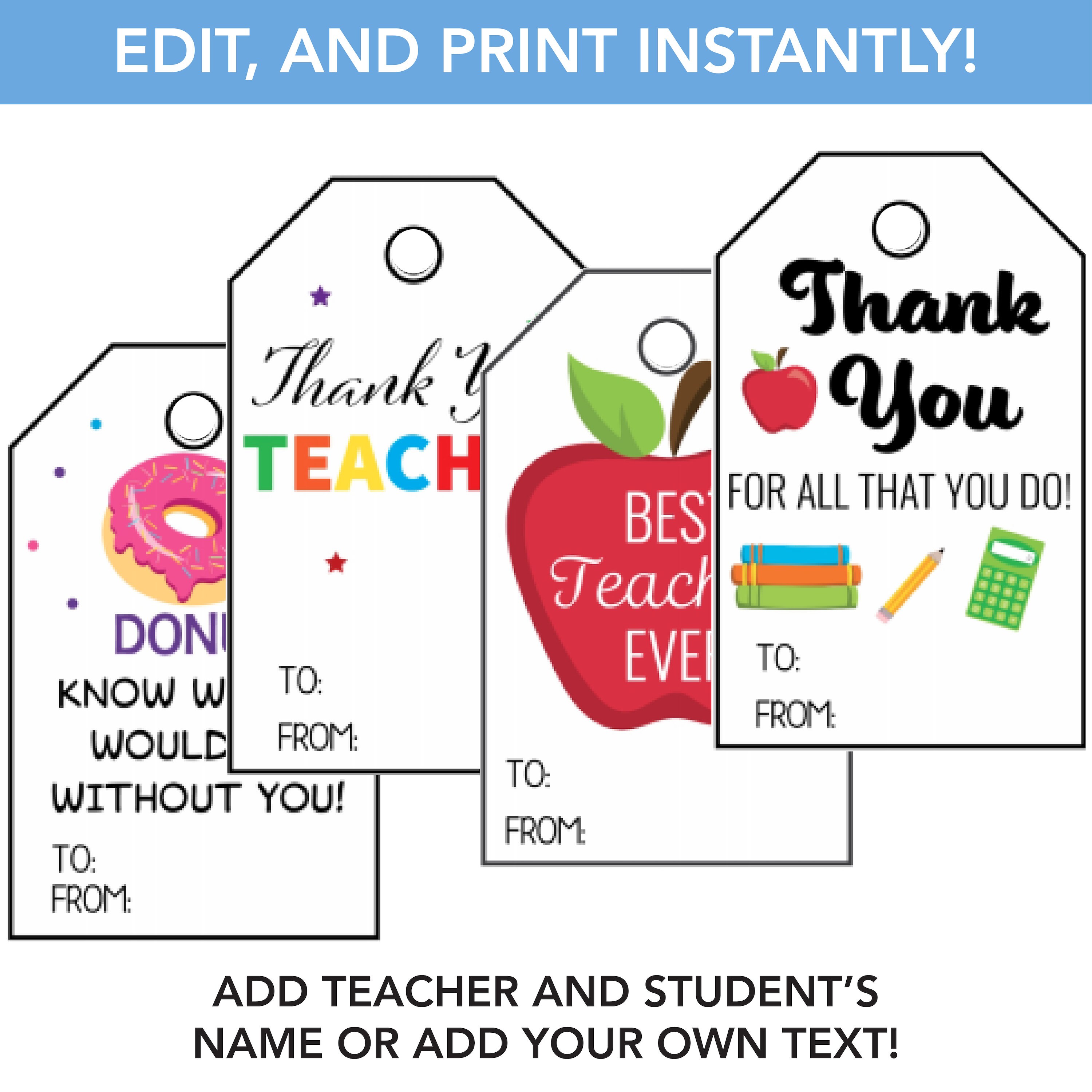 Teacher Appreciation Gift Tag Assortment Printable Thank You | Etsy