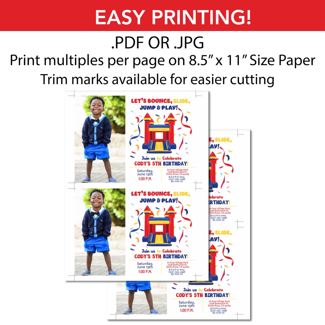 Editable, Printable Bounce House Party Invitation With Photo, Instant ...