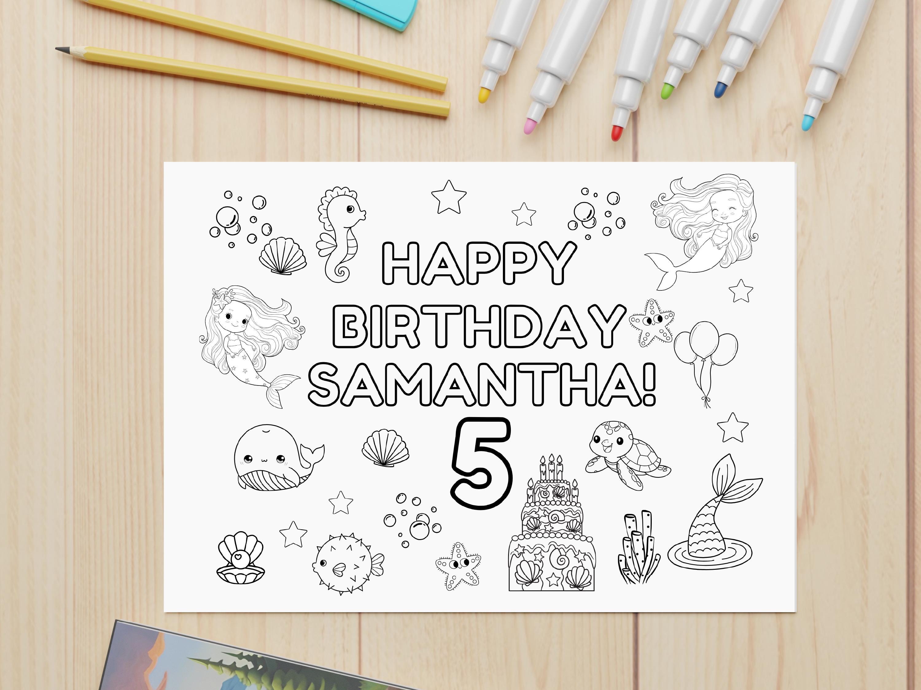 Editable Mermaid Birthday Coloring Placemat Template, Personalized ...