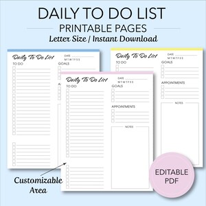 Daily To Do List Editable Printable PDF Instant Download