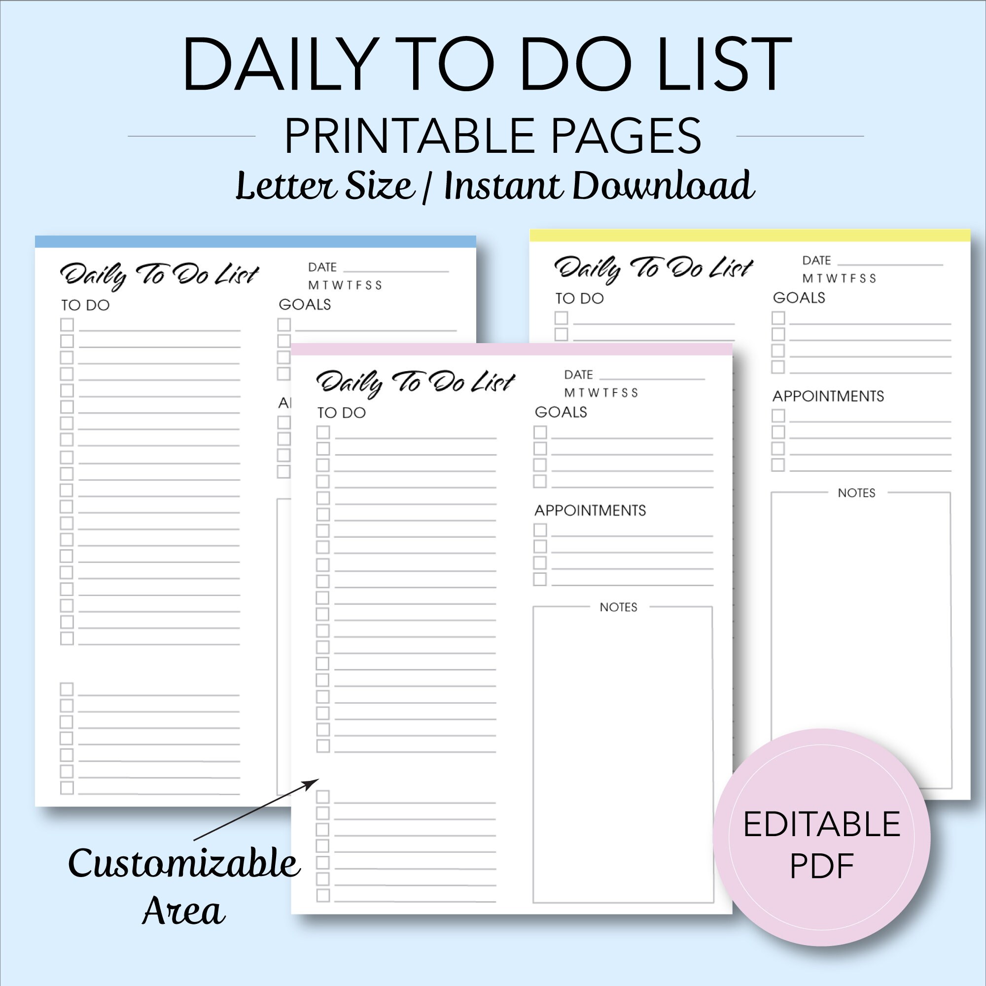 Daily to Do List Editable Printable PDF Instant Download - Etsy