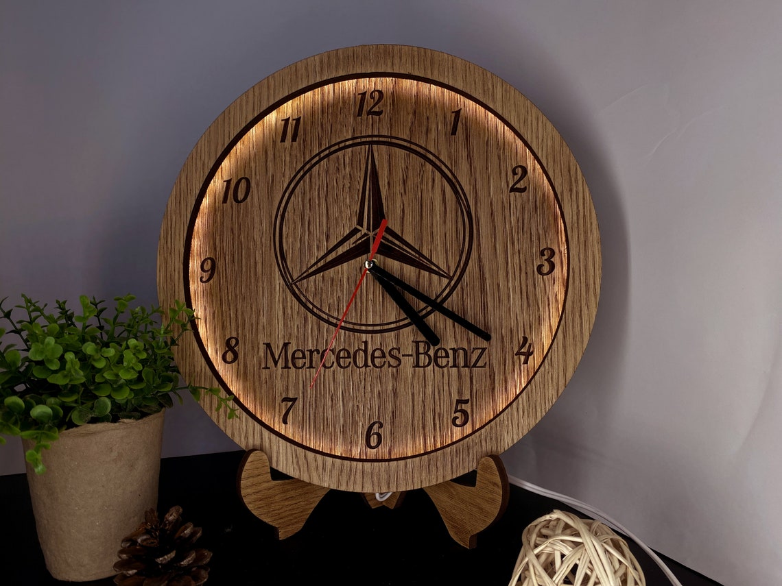 MERCEDES BENZ houten kloklamp hout mercedes mercedes logo Etsy