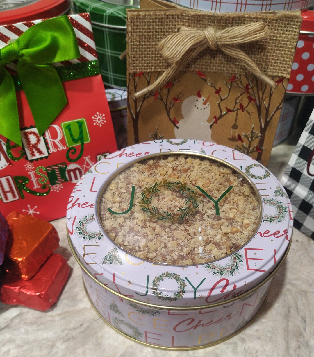 English Toffee White Joy Christmas Tin With 1 Lb English Etsy