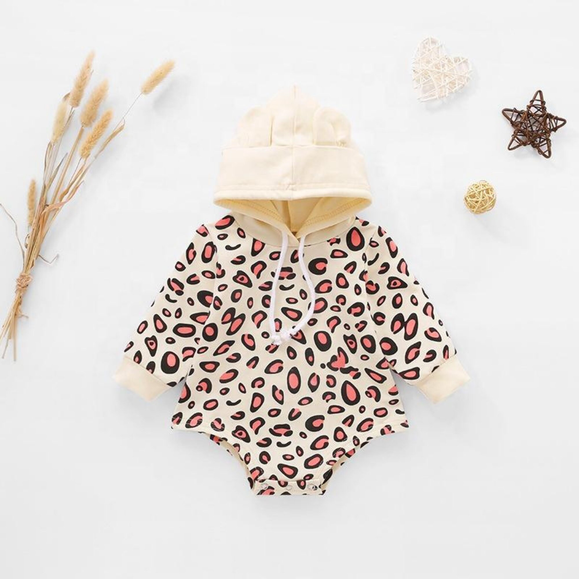 Infant Leopard Animal Print Hooded Bodysuit Long Sleeve | Etsy