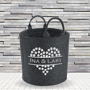 Hundespielzeugkorb aus Filz, Aufbewahrungskorb für Hundespielsach, personalisierter Filzkorb mit Hundepfote