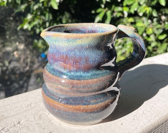 Handmade Ceramic Pitcher / Coffee Creamer / Tea Mug / Blue and Rutile