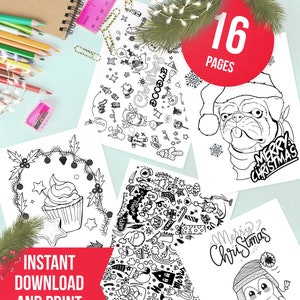 Christmas Coloring Book 16 Pages | Merry Christmas Coloring Book | Santa Coloring | Xmas Coloring