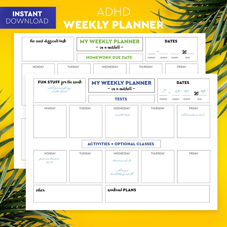 ADHD Weekly Planner | Etsy ADHD Weekly Planner | Etsy