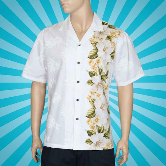 White Hibiscus Slim Fit Hawaiian Aloha Shirts for men made in
