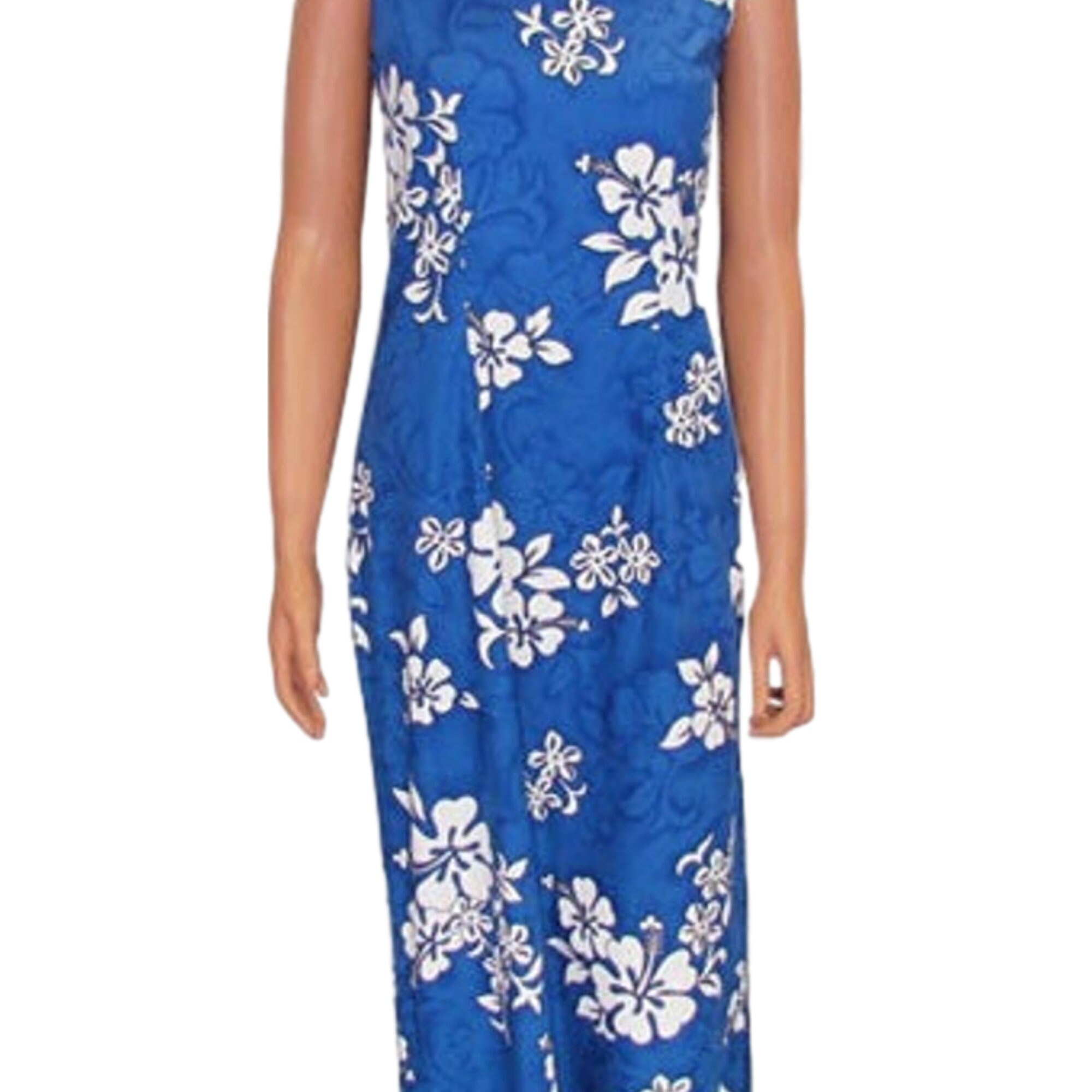 Women's Hawaiian Luau Hibiscus Blue Maxi Sweetheart Dress