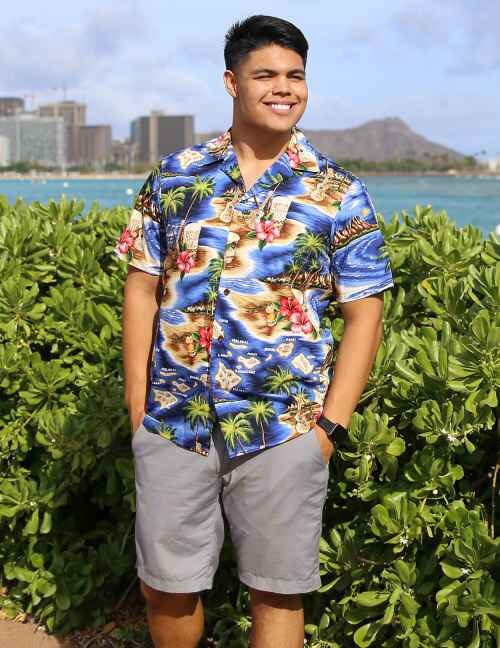 Blue Polynesian Hawaiian Shirt Aloha 