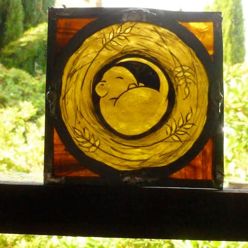 Field Mouse In Nest Small Stained Glass Panel , Cute Mouse , Nature Lover , cheapest Cottagecore