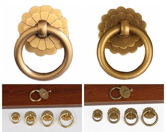 4Pack vintage Brass Cabinet Ring Knobs Pulls Or / Antique Kitchen Drawer Dresser Pulls Placard Placard Porte Poignées Matériel