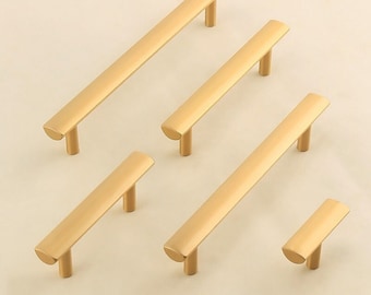 Brushed Gold Solid Brass Drawer Pulls: Modern Cabinet Handles