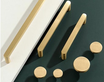 Brushed Brass Cabinet Handles Hardware: Modern Gold Knobs and Drawer Pulls
