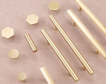 Brushed Brass Cabinet Knobs and Handles: Modern Gold Cupboard Hardware