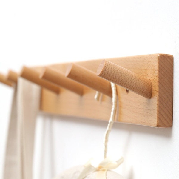 Wooden Wall Mounted Hooks Coat Key Towel Hanger Wood Beech Hat Towel Hanging Hooks Organizer Modern