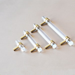 Clear Acrylic Kitchen Cabinet Knobs and Handles Glass Look Drawer Dresser Pulls Brass Gold Furniture Cupboard Door Handles 96mm 128mm 160mm