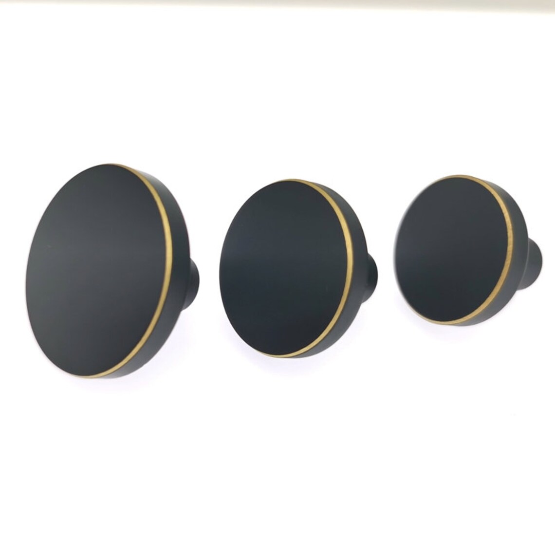 Round Brass Kitchen Knobs and Pulls Black Drawer Etsy