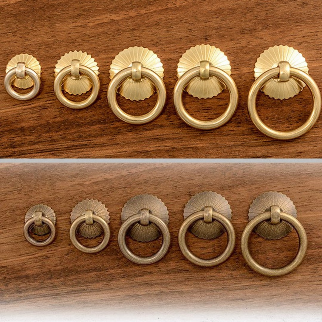 4pack Vintage Brass Ring Knobs Pulls Gold Kitchen Drawer