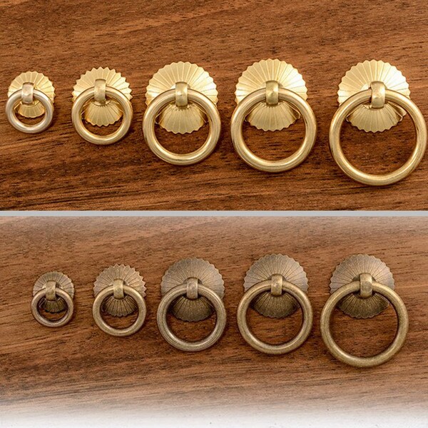 4Pack Vintage Brass Cabinet Ring Knobs Pulls Gold Kitchen Drawer Cupboard Wardrobe Door Knobs Handles