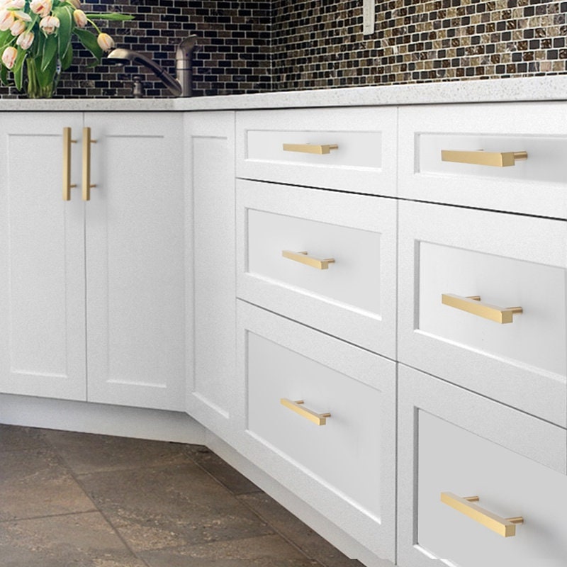 Square Solid Brass Kitchen Knobs and Handles Gold Etsy Australia