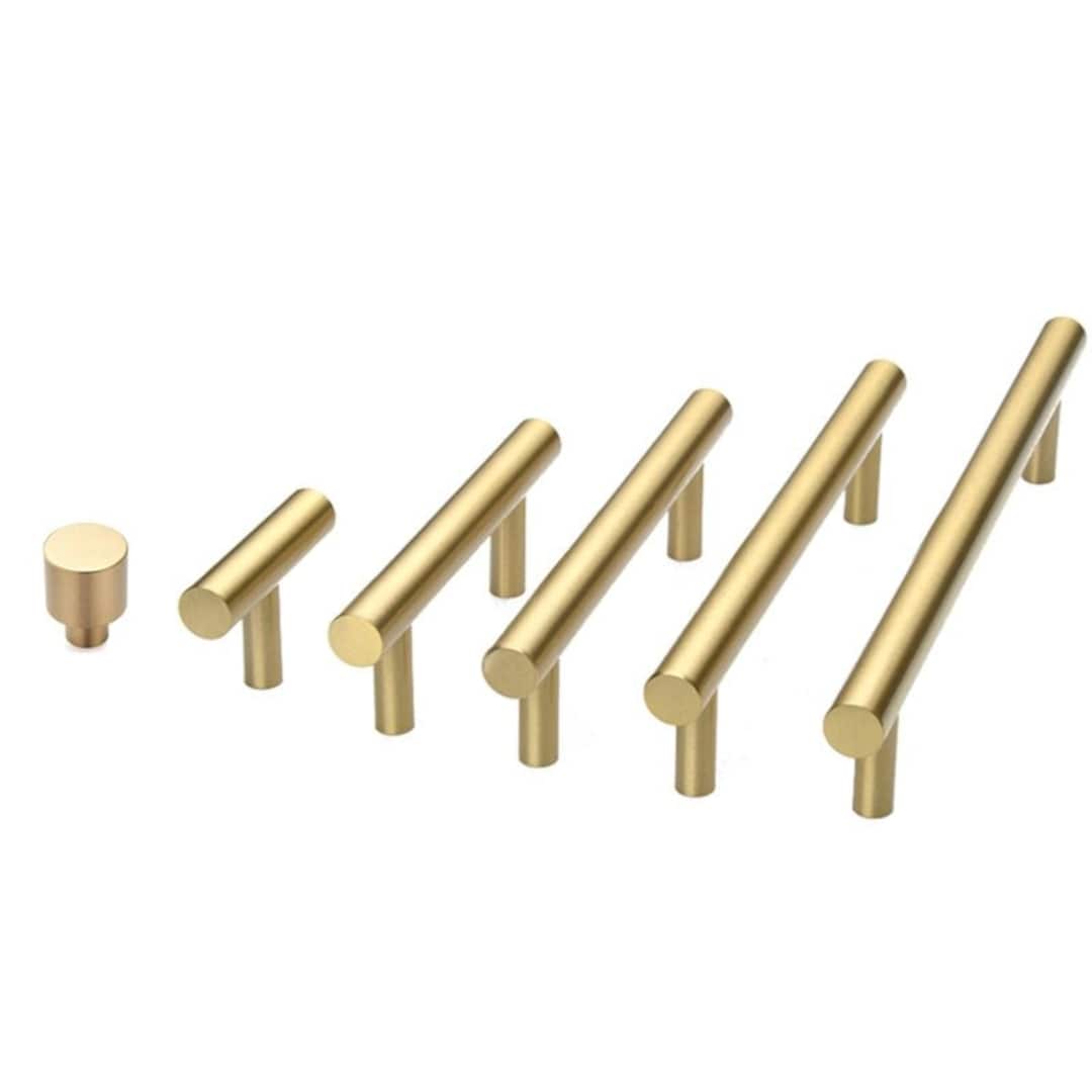 Solid Brushed Brass Kitchen Cabinet Knobs and Pulls Gold Drawer Dresser ...