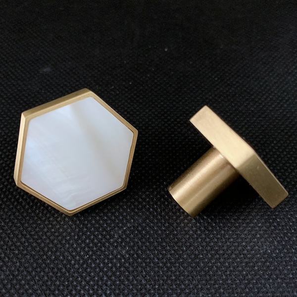 Perillas hexagonales de latón para gabinete: tiradores de resina blanca para cajones de tocador