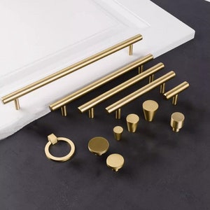Modern Solid Brass Kitchen Cabinet Drawer Knobs and Handles Gold  Dresser Closet Pulls Copper Cupboard Wardrobe Door Pull Handles Long
