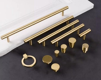 Modern Solid Brass Gold Kitchen Cabinet Knobs and Handles