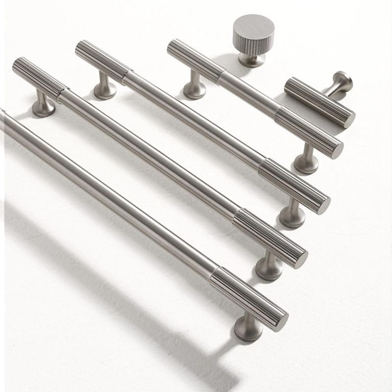 Brushed Nickel Cabinet Knobs Drawer Pulls: Modern Brass Kitchen Cupboard Handles image 2