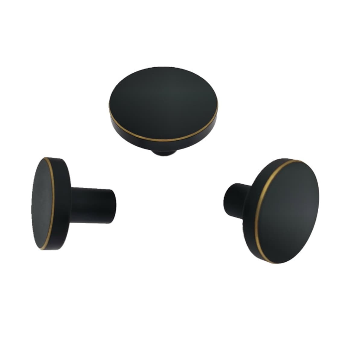 Round Brass Kitchen Knobs and Pulls Black Drawer Etsy