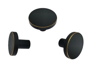 Perillas redondas de latón para gabinete: tiradores de cajón negros y dorados