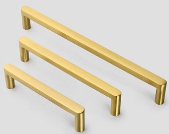 Minimalismus Massivem Messing Küchenschrank Griffe und Griffe Gold Schublade Schrank Möbel Türgriffe Hardware 96mm 128mm 192mm