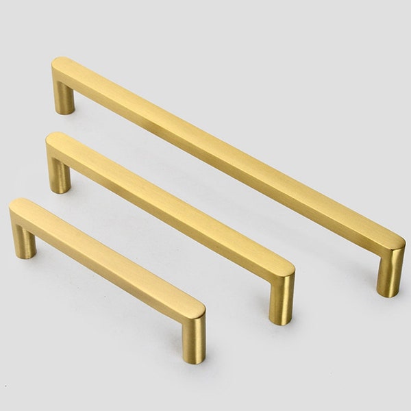 Minimalism Solid Brass Kitchen Cabinet Pulls and Handles Gold Drawer Cupboard Furniture Door Knob Pull Handles Hardware 96mm 128mm 192mm