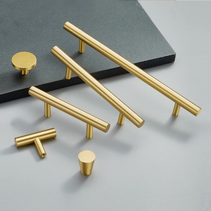 Brushed Brass Kitchen Cabinet Knobs and Handles Gold Drawer Dresser Pulls Bar Cupboard Wardrobe Door Pull Handles Modern
