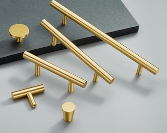 Brushed Brass Kitchen Cabinet Handles: Modern Gold Knobs and Drawer Pulls