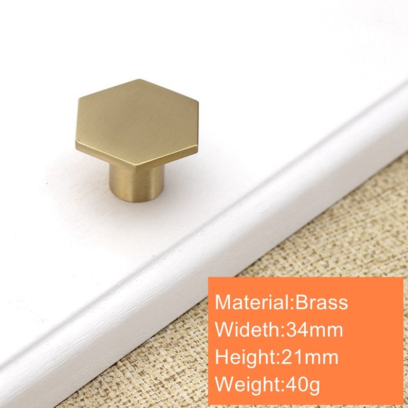 Solid Brass Hexagon Kitchen Knobs Gold Furniture Etsy