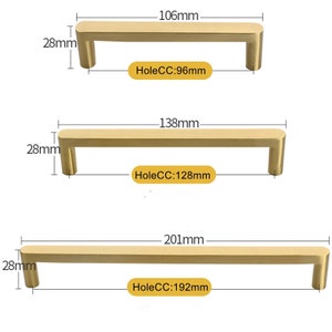 Moderne Schrank und Schubladenknöpfe und Griffe aus gebürstetem Messing, goldfarben, für Küche, Kommode, Schrank, Möbel, Türgriffe, Griffe, Puer-Kupfer Bild 4