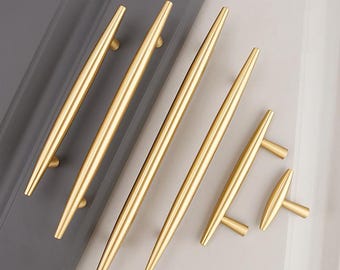 Brushed Brass Kitchen Cupboard Handles: Gold Cabinet & Drawer Pulls Modern