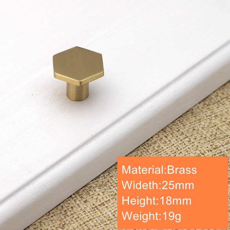 Solid Brass Hexagon Kitchen Knobs Gold Furniture Etsy