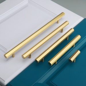 Hexagon Brass Kitchen Cabinet Knobs and Handles Gold Drawer Wardrobe Cupboard Furniture Door Pulls Handles Hardware 96mm 128mm 160mm