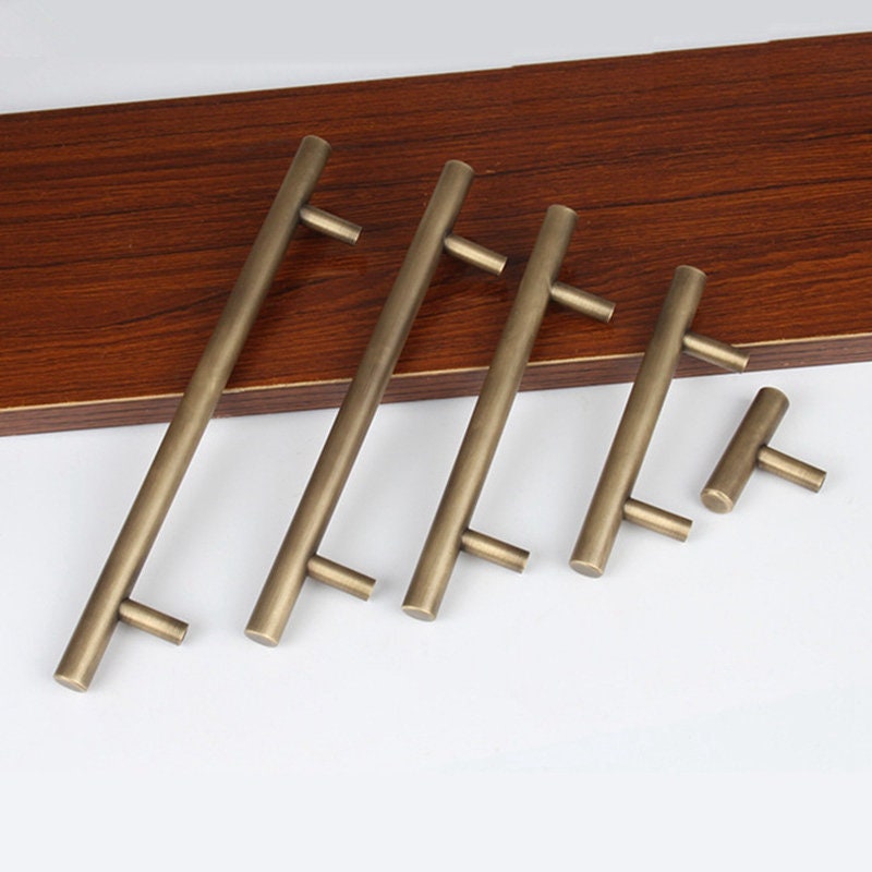 Set of 3 Ives Bright Brass reclaimed Modern Drawer Pulls Handles Square Edge 