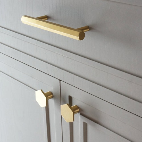 Hexagon Solid Brass Kitchen Cabinet Knobs And Handles Gold Bar Hexagon Solid Brass Kitchen Cabinet, Brass Door Knobs For Kitchen Cabinets