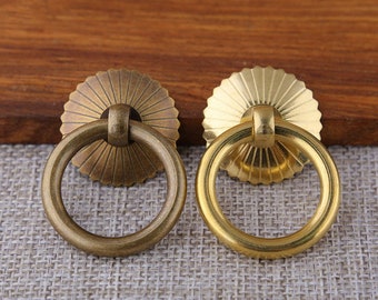 4 Pack Vintage Brass Ring Pulls: Gold Cabinet Knobs