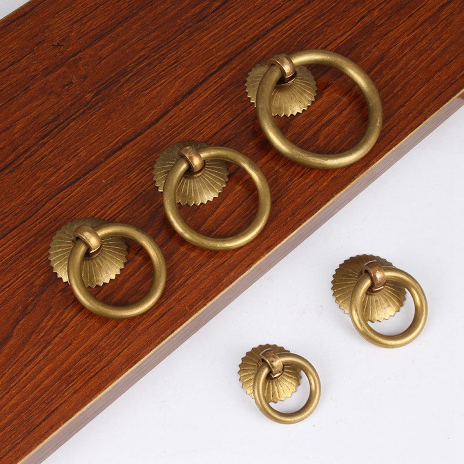 4pack Vintage Brass Ring Knobs Pulls Gold Kitchen Etsy Australia
