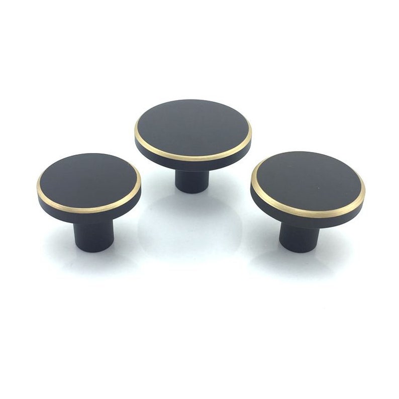 Round Brass Kitchen Knobs and Pulls Black Drawer Etsy