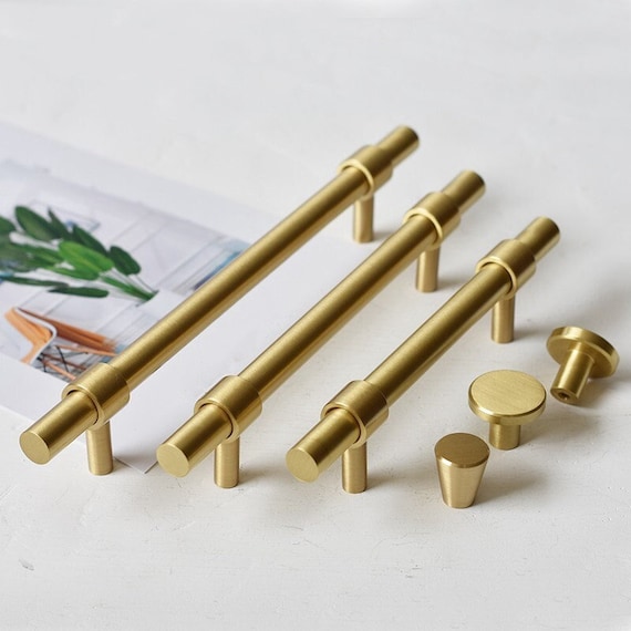 Modern Brushed Brass Cabinet Drawer Knobs and Handles Gold Kitchen Dresser  Cupboard Furniture Door Pulls Handles Puer Copper 